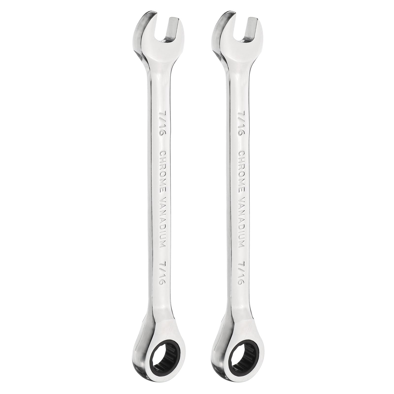 sourcing map 2pcs Ratcheting Wrench 7/16 Inch Box and Open End 45# Carbon Steel Chromium Plated 12-Point 72-Teeth Combination Wrench for Home Auto Repair Machine Maintenance