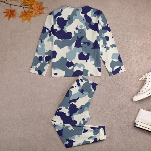 Blue And White CamouflageChildren's Pajama Set Round Neck Long Sleeve Top + Pants Two-piece Set140CM3
