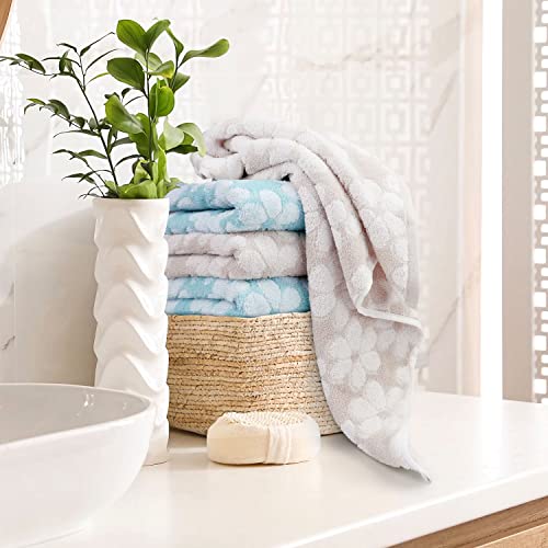 Face Towels Hand Towel Set Of 4, Soft For Bathroom Travel Gym, Light Grey & Sky Blue Floral Towels #TOP5