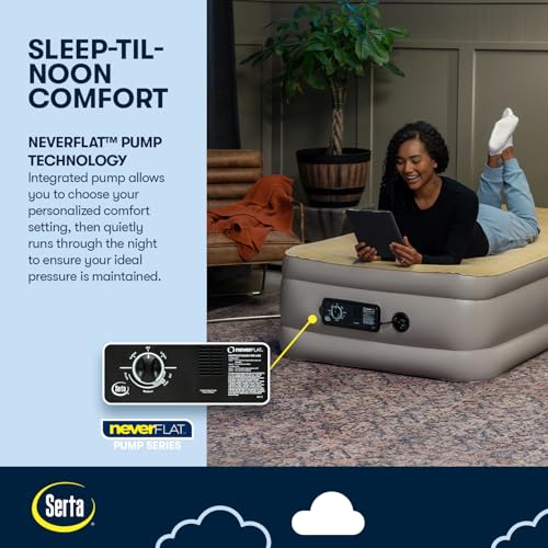 Image of Serta Raised Air Mattress with Never Flat Pump | Luxury Inflatable Mattress with Built in Air Pump to Ensure a Good Night's Rest | Heavy Duty Blow Up Mattress with Self Inflating Pump