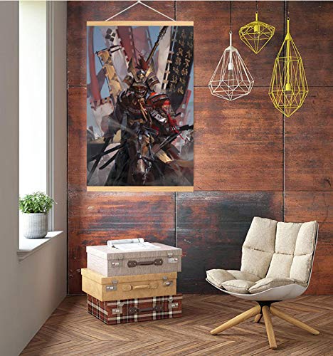 Style japonais Ukiyo-e peinture sur toile samouraï japonais avec cadre impression sur toile pour salon décoration mur art photos avec défilement suspendu en bois 30x45 cm GH-24A Cover