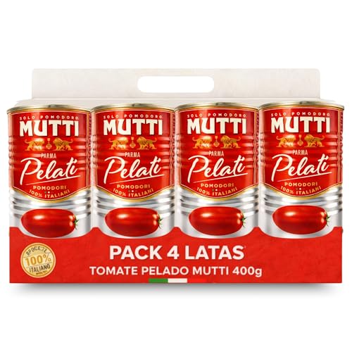 Tomate Pelado, Salsa Tomate Italiano, Para platos tradicionales mediterráneos, Elaborado con tomates pelados, zumo de tomate, Sin Gluten, Sin Lactosa, Sin huevos, Vegano, Contiene 4 Latas de 400 gr
