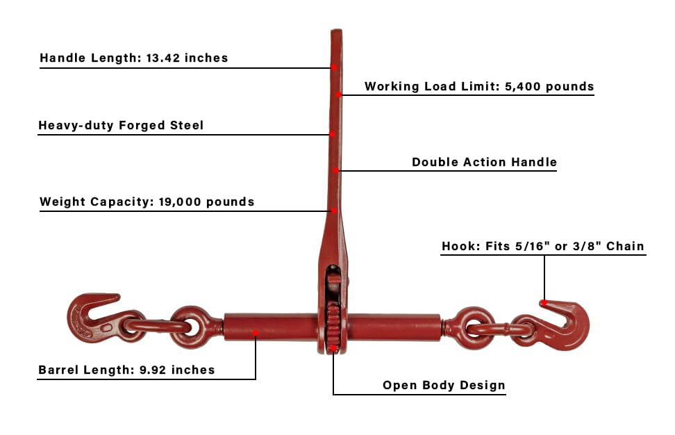 Image of BulletProof Hitches - 5 /16 inch - 3 /8 inch Ratchet Binder - Chain Binders Rated to 19,000 lbs with 5,400 lb Working Load Limit - 5 /16-3 /8 Ratchets for Grade 70 Transport Chains - DOT Compliant