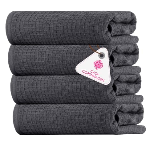 Image of Casa Copenhagen, Egyptian Cotton - Waffle Terry Towel 4 Piece 100% Cotton Large Bath Towel Set - Pine Grey