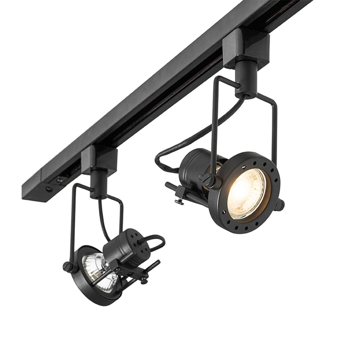 QAZQA Industrial Sistema de carril con 3 focos monofásicos negros - Suplux Aluminio/Acero/Plástico Alargada Adecuado para LED Max. 3 x 50 Watt