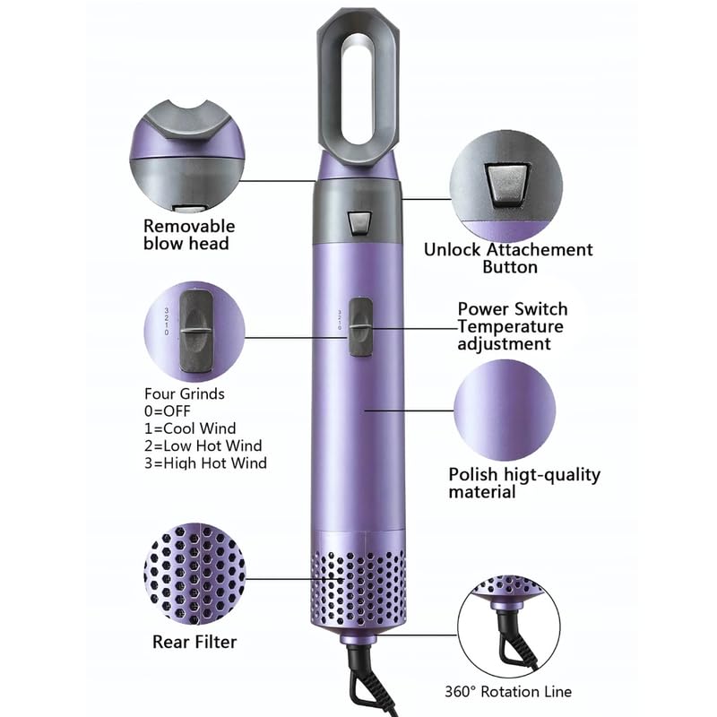 Image of Drumstone 𝟏𝟓 𝐘𝐞𝐚𝐫𝐬 𝐖𝐚𝐫𝐫𝐚𝐧𝐭𝐲 5-in-1 Hot Air Hair Styler for All Hair Types for Drying, Straightening, Volumizing & Styling, Professional Performance Hair Styler (Violet)