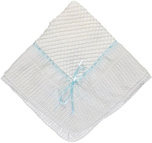 Julius Berger Blanket White Knitted with Belgium Lace - Pink, Blue and White (Blue, One Size)