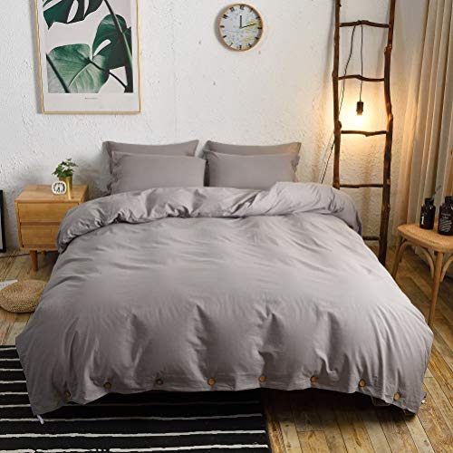 M&Meagle 3 Pieces Duvet Cover,100% Washed Cotton Duvet Cover with Button Closure,Ultra Soft