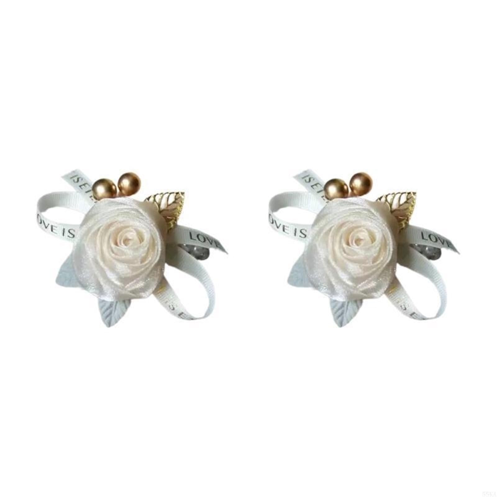 Corsage fleur poignet blanc lot de 4 pour mariage et demoiselle d'honneur
