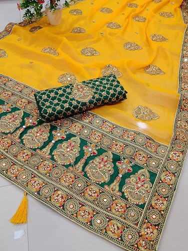 Image of Women's Bollywood Heavy Sequins Embroidery Work Georgette Saree with Unstitched Blouse