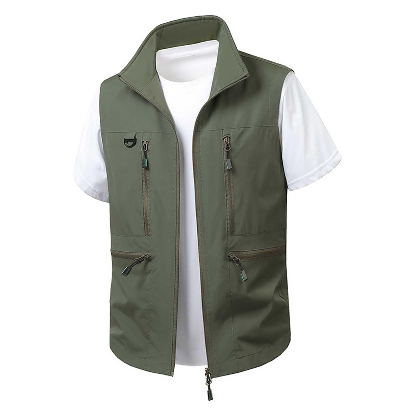 Generisch Chaleco de primavera y verano para hombre, cuello informal, bolsillo cargo chaleco abrigo