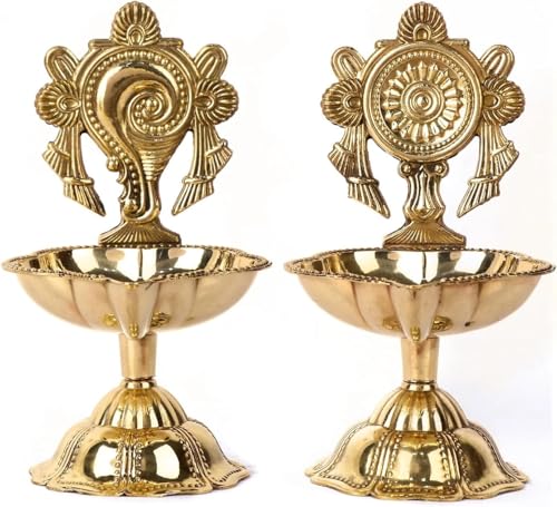 Set of 2 Diya Deepak Pooja Diya Item Religious Brass Oil Lamp for Indian Traditional Pooja Decoration Aarti Diya Lighting Accessories Gift Items Pooja Kit Lanterns Lamps (Size :-3 Inches)(Golden)