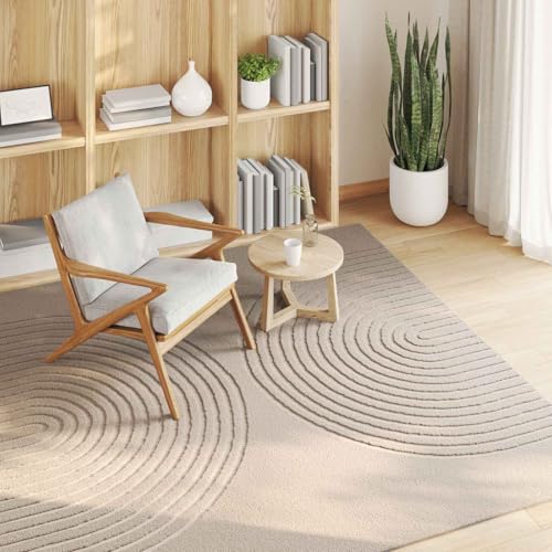 Tapis beige carré 200x200 cm polyester antidérapant chambre