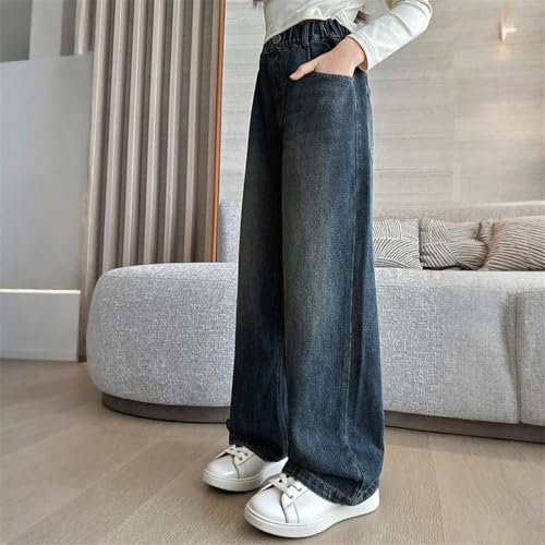 Boys Girls Wide Leg Jeans Elastic Waist Baggy Denim Pants Boyfriend Jeans Y2k Streetwear for Kids 5-15 Years3