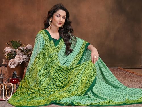 Image of Garden Vareli Floral Booti Print Crepe Saree With Unstitched Blouse Piece