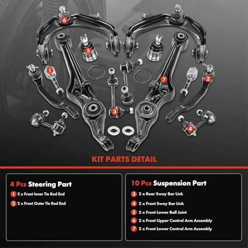 A-Premium Set of 14, Front Upper Lower Control Arm, Lower Ball Joint, Inner Outer Tie Rod End, Front & Rear Sway Bar Link, Compatible with Honda Accord 1998 1999 2000 2001 2002 - Image 4