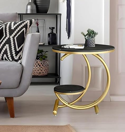 Image of Simple Sofa Side Cabinet Bedside Table Round Tea Table Elegant Coffee Table for Living Room with Balcony Contemporary Accent Corner Table End Table (Black & Gold)
