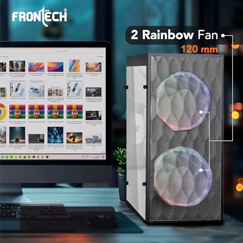 Image of Frontech Rainbow Silver Premium Computer Cabinet, Dual 120mm Rainbow Fans, USB 3.0, Optimised Airflow, Transparent Side Panel - Silver Premium Range (FT-4336)
