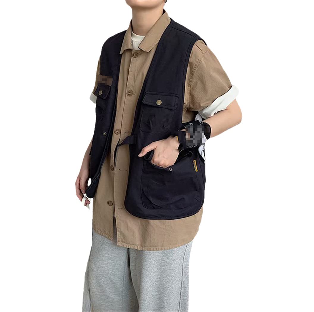 Chalecos multibolsillos para hombre, estilo punk sin mangas con cremallera, chalecos de carga retro, chaleco suelto para adolescentes