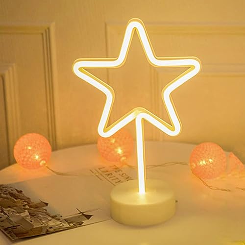 Miniatura 2 de Luz de letrero de neón con base en forma de estrella, lámpara de mesa LED para fiesta, Navidad, cumpleaños, decoración de luz de estrella, USB o