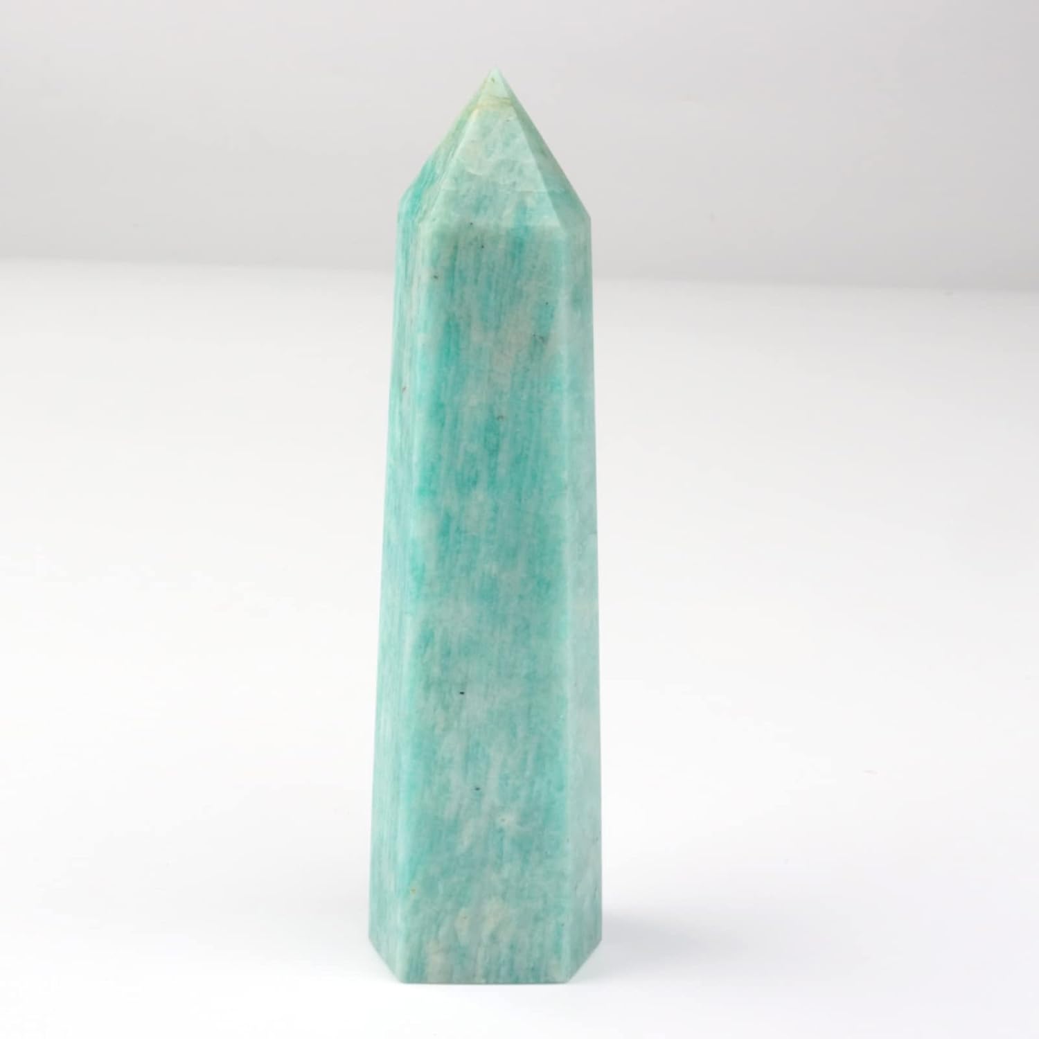1pcs Natural Crystal Point Amazonite Obelisk Quartz Wand Green Ornament for Home Decor Energy Stone Pyramid,85-100mm