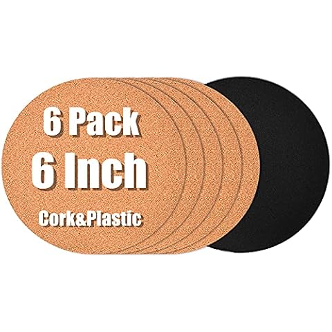 6" cork coasters, Round Cork & Plastic Plant Saucers for Gardening, cork trivets for hot pots and pans, Absorbent Cork mat for Wine, Coffee & Drinks, Cork Board for DIY Craft Supplies (Set of 6) Cover