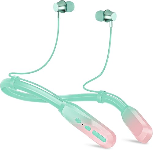 Miniatura 9 de Auriculares Bluetooth con banda para el cuello, 200H tiempo de reproducción extra largo, auriculares inalámbricos estéreo con micrófono, Verde