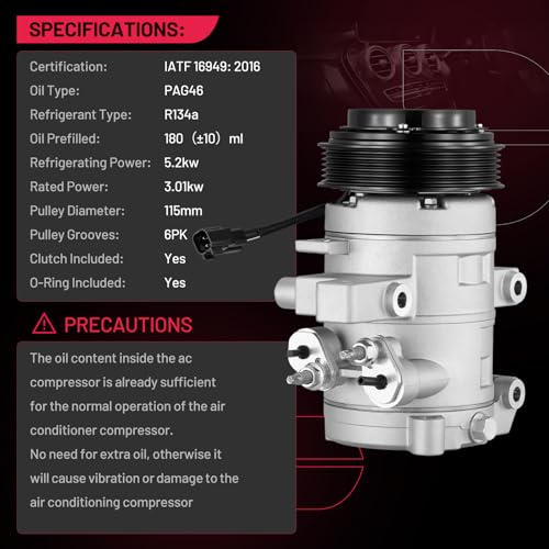 BDFHYK Air Conditioning A/C Compressor with Clutch compatible with Ford Mustang 5.0L 2011-2017, Mustang 5.2L 2015-2022, Replacement BR3Z19703B, FR3Z19703B, FR3Z19703E, FR3Z19703L, 167661, 168661