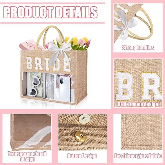 JUSTOTRY 1 pcs Bride to Be Tote Bag Beige,Semi-Transparent Hen Do Bag for Hen Party Accessories,Tote Bag Hen Party for Bride To Be Decorations and Engagement Party Gifts - Image 4
