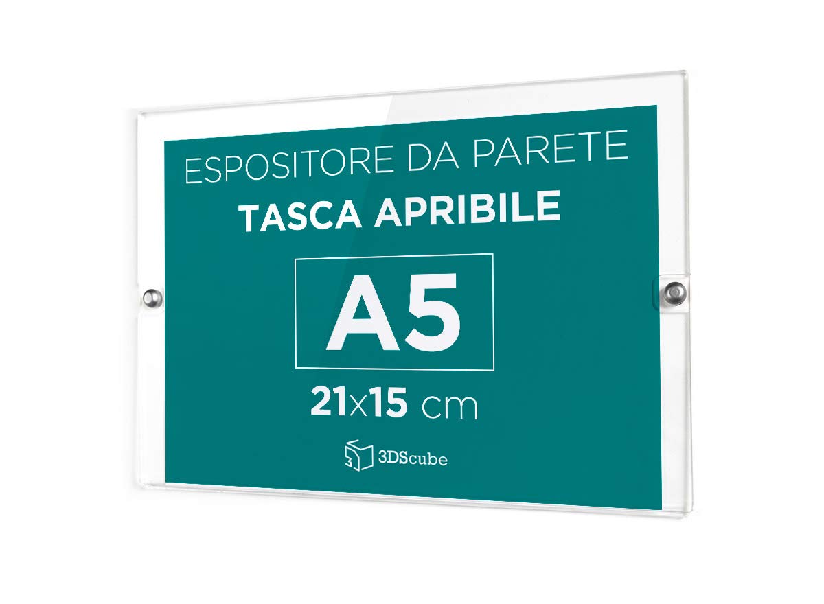 Espositore In Plexiglass Per Depliant A5 - Da Parete Con Tasca Apribile | Ideale Per Negozi E Uffici