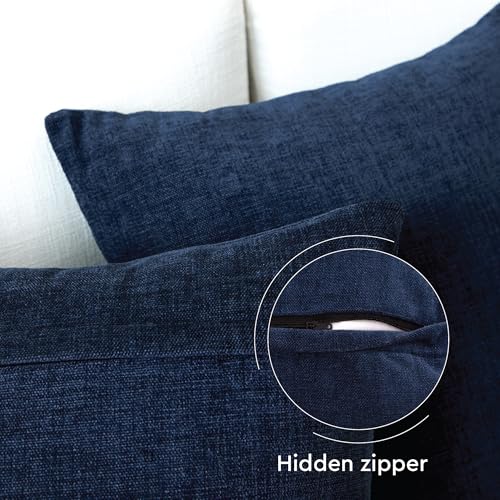 Image of Encasa XO Thick Chenille Throw Pillow Covers Set of 1 | Navy Blue - (24 inchx24 inch) (60x60 cm) | Decorative Accent Square Throw Pillow Cases for Couch, Home Decor, Sofa