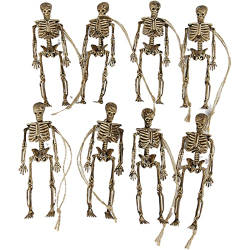 RENXR 8 piezas de mini esqueleto de decoración de Halloween, figura de esqueleto de plástico pequeño esqueleto humano, modelo esqueleto para decoración de Halloween de casa embrujada Cover