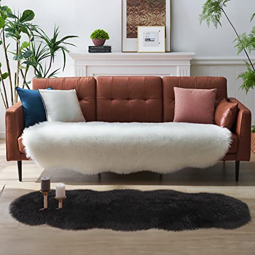 Faux Fur Rug For Bedroom, Fluffy Runner Rugs Soft Sheepskin Rug Sofa Couch Seat Cushion, 2X6Ft Black Plush Area Rug Shag Rugs Floor Carpets For Nursery Bedside, Cute Shaggy Fuzzy Home Decor #TOP7