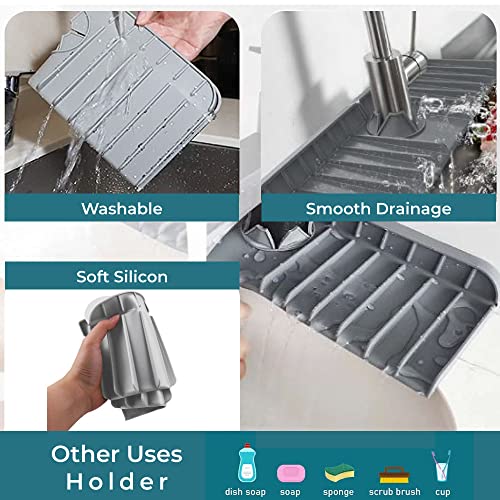 Azeem Kitchen Sink Splash Guard-Faucet Mat Kitchen Sink Countertop Dry-Faucet Splash Drip Catcher For Sink-Silicone Faucet Mat For Water Drainage- Silicone Faucet Handle Drip Catcher (Gray) #TOP4