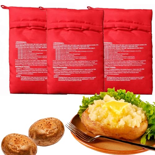 3 Pieza Bolsa de Patata de Microondas, Patatas de Bolsa, Patatas Microondas, Bolsa de Cocina Perfecto Patatas, Lavable, Saco Reutilizable de Cocina patatas Sólo en 4 Minutos