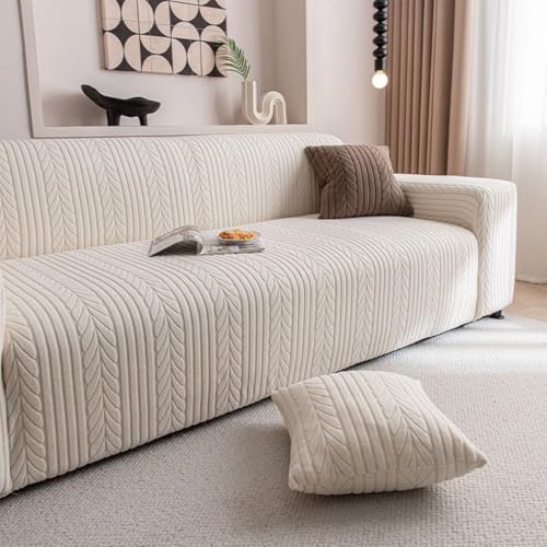 TLMQYXZE Housse De Canape Jacquard 2/3/4/5 Places, Housse Canape Extensible avec Accoudoirs, Universelle Sofa Cover Antidérapante, Protection Couvre Canapé...