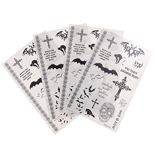 8 Sheets Halloween Tattoo Black Bat Skull Waterproof Temporary Tattoo Sticker for Face Body