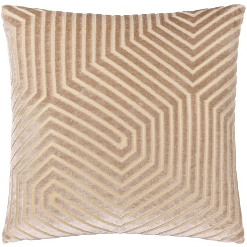 Paoletti Evoke Velvet Cushion Cover – Luxurious Chevron Pattern Decorative Square Cushion Case (Mink - 45x45cm)