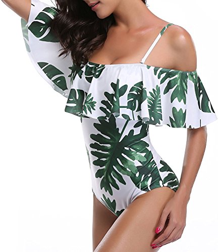 Women One Piece Bathing Suit Printed Shoulder Straps Ruched Swimwear Bikini Swimsuits. #TOP3