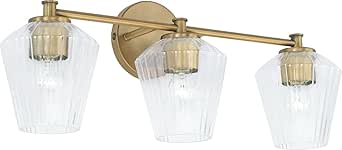 Capital Lighting 141431AD-507 Beau Mid-Century Fluted Glass Bath Vanity Wall Mount, 3-Light 300 Total Watts, 10" H x 24" W, Aged Brass