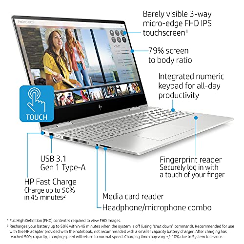 HP Envy x360-15-dr1010nr, 15.6", Touch Screen, Windows 10 Home 64, Intel Core i7, 8GB RAM, 512GB SSD, FHD, Natural Silver