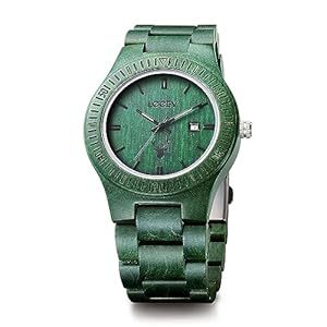 Wooden Watches, Uwood Series Zebra Sandalwood Japanese Quartz Analog Watch for Men with Calendar Unisex Wristwatch