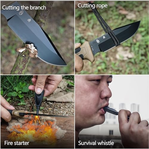 HX-OUTDOORS-Extra-Sharp-Bushcraft-Knife-with-Fire-Starter-Premium-D2-Steel-Fixed-Blade-Survival-Camping-Knife-with-Plastic-Sheath-for-Outdoor-Hiking-Backpacking-Brown
