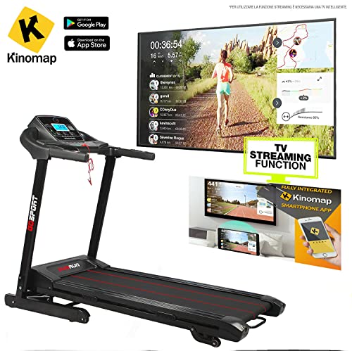 GOVITA Elektrische loopband, opvouwbaar, 16 km/u, automatische helling, 2 HP (3,5 HP Picco) Bluetooth app bioscoopmap en Zwift, hartsensor, audio jack/sd/usb + luidspreker, 12 programma's, wielen - Afbeelding 3
