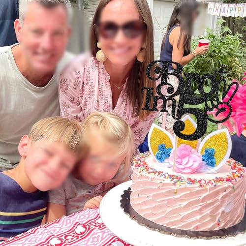 Gyufise 1Pc Brother I'm 5 Cake Topper Glitter Happy 5th Birthday Cake Pick Bro I'm 5 Cake Decoration It's My 5th Birthday Decorations for Boys Cheers to 5 Years Old Birthday Party Supplies Black - Image 5