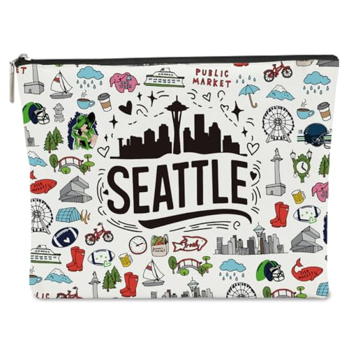 NBIAN Seattle Themed Makeup Bag - Seattle Souvenirs Gift for Women, Best Friend, Sister - Travel Friendly Cosmetic Bag, Birthday Christmas Gifts