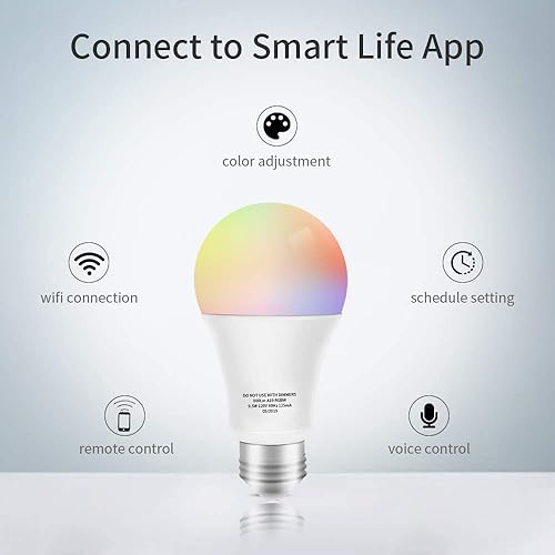 Miniatura 2 de micmi Bombilla LED inteligente WiFi multicolor compatible con Alexa, Echo, Google Home, no requiere concentrador, E26 A19 60 W equivalente a RGBW