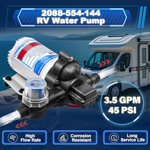 Image of 2026 Upgrade 2088-554-144 /2088-403-144 RV Fresh Water Pump,12 V 45 PSI 3.5 GPM Diaphragm Pump with Pressure Switch and Detachable Filters,1 /2MNPT Connection for RV Marine Yacht