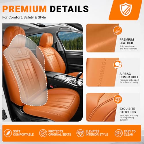 Image of Car Seat Cover for Chevrolet Trax Seat Covers 2015-2025, Nappa Leather Waterproof Seat Covers for Cars, Airbag Compatible, Automotive Car Seat Covers Full Set(5 Seats /Orange)