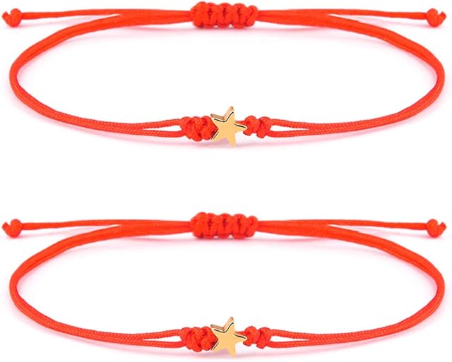 VU100 2Pcs Long Distance Couple Friendship Wish Bracelet Set with Pinky Promise Message Card Black/Red Strings for Men Women Teen Girls BFF Handmade Gifts